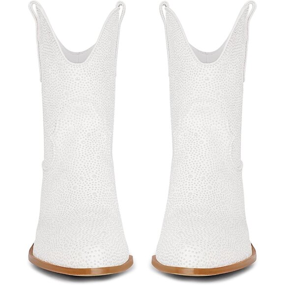 Women's Rhinestone Western Cowgirl Boots Embroidered Ankle High Pointed Toe - Picture 4 of 6